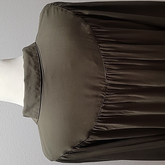 FREE PEOPLE Large Olive Green Button Down Bat Wing Bohemian Hippie Rayon Blouse - Picture 13 of 16